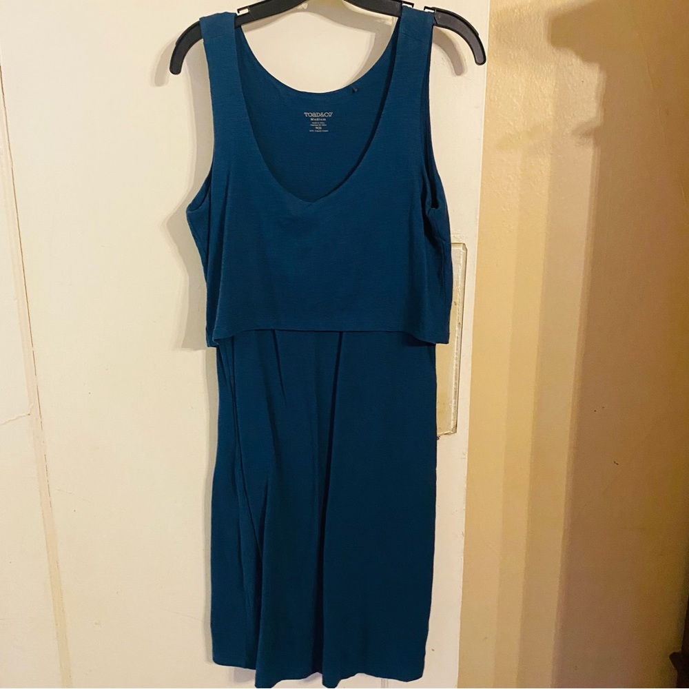 Toad & Co. Med Blue Layered  Tank Dress Organic Cotton V-Neck Sustainable